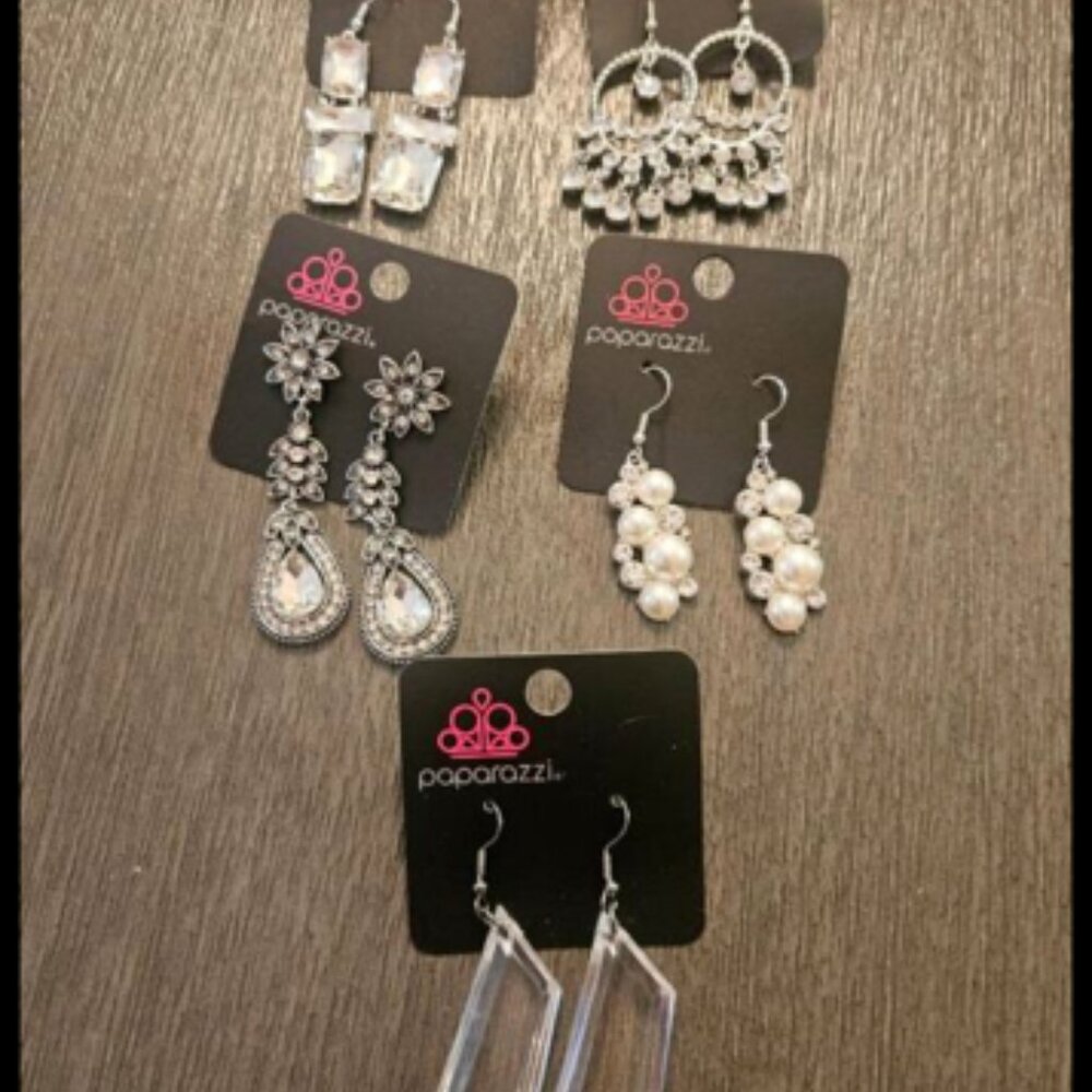 Lot of 5 New Beautiful Paparazzi Earrings! Rhinestones, Pearls, Bride Perfect!